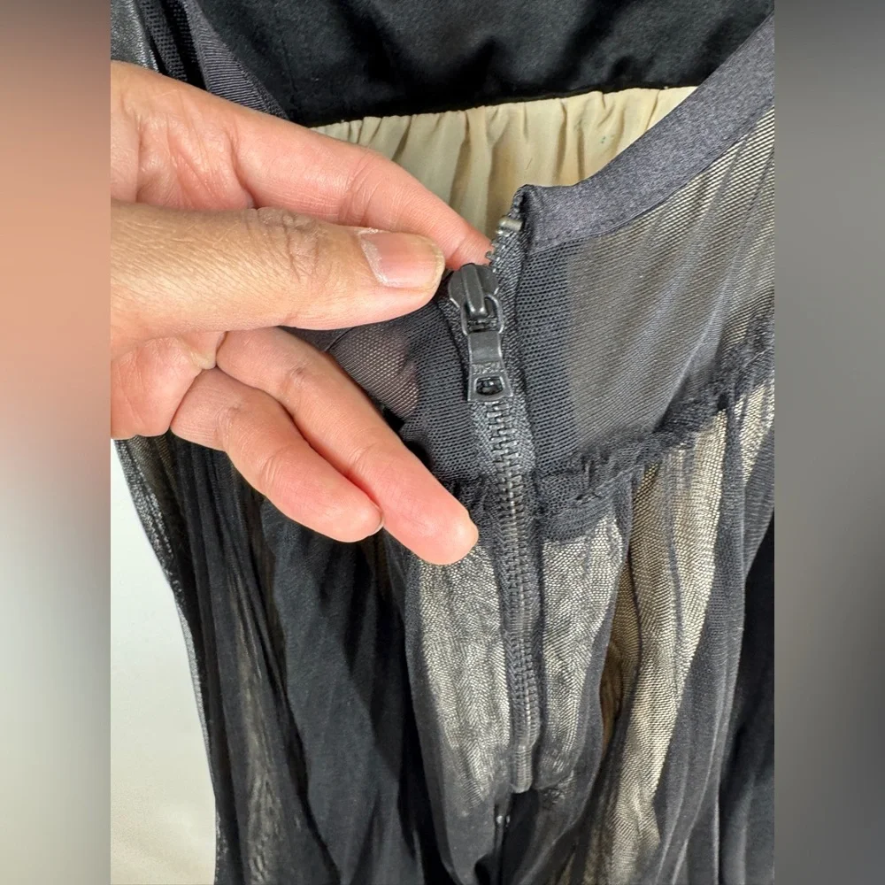 Alice + Olivia Leather Tulle Dress Black Fit Flare Party Mini Size 6 Dark Goth - Picture 8 of 15